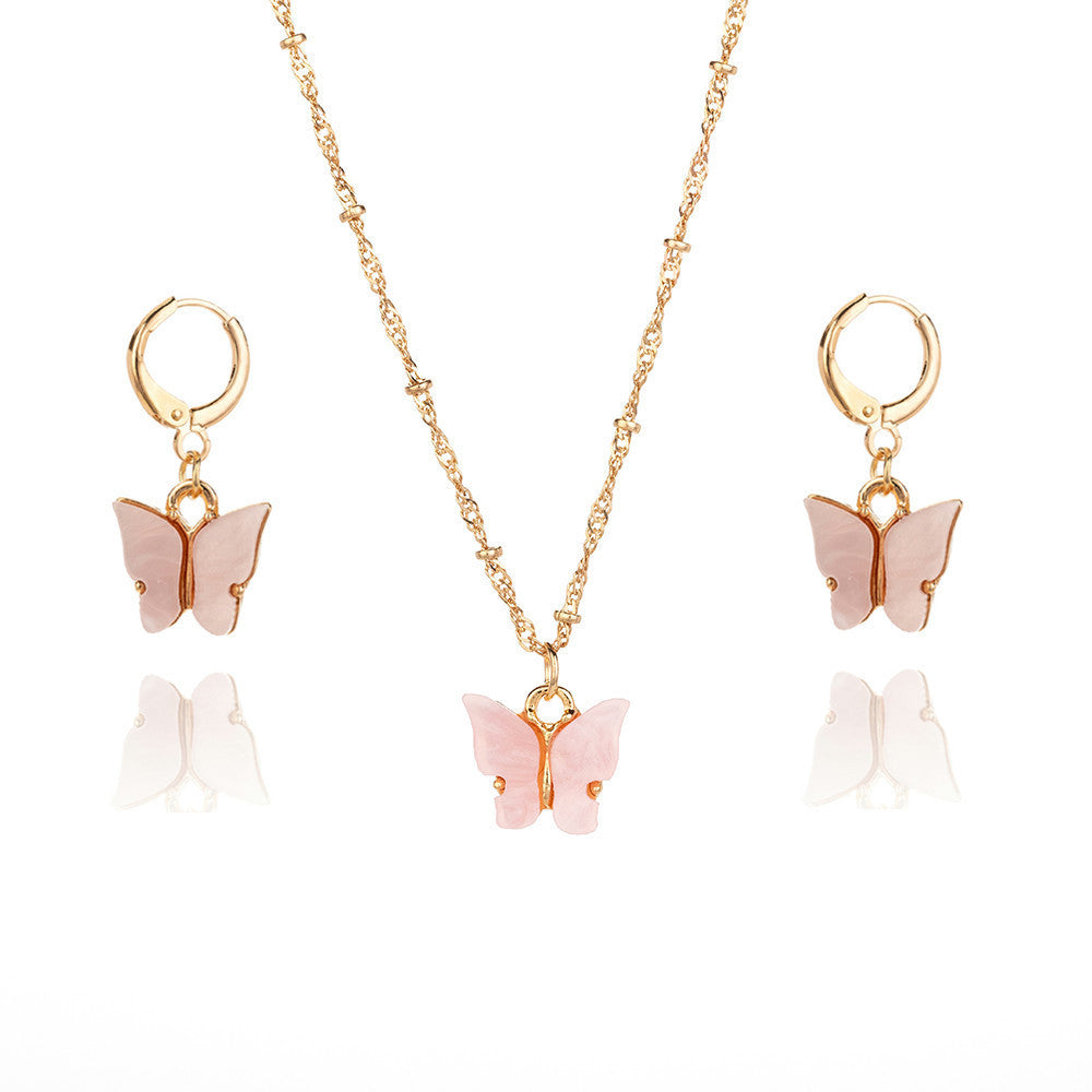 Color Acrylic Butterfly Earrings And Necklace Set