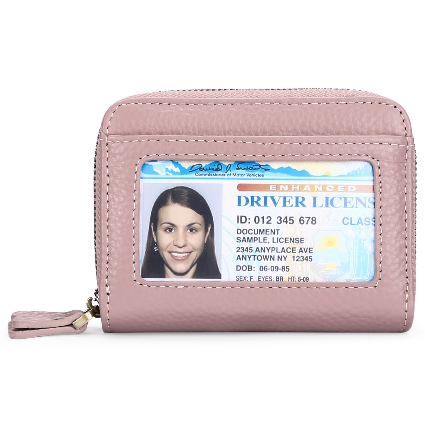 First Cowhide Double Layer Zipper Expanding Card Holder