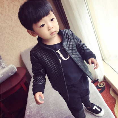 The Supple Biker: Round-Neck Leather PU Baby Jacket