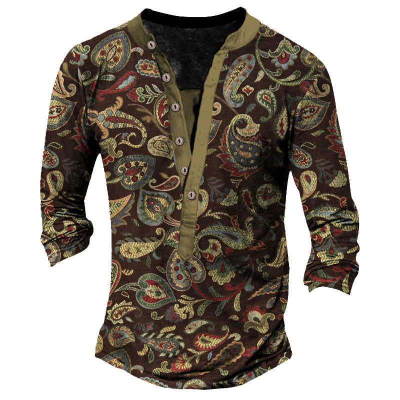 Heritage Retro Henry Neck Printed Long Sleeve T-Shirt