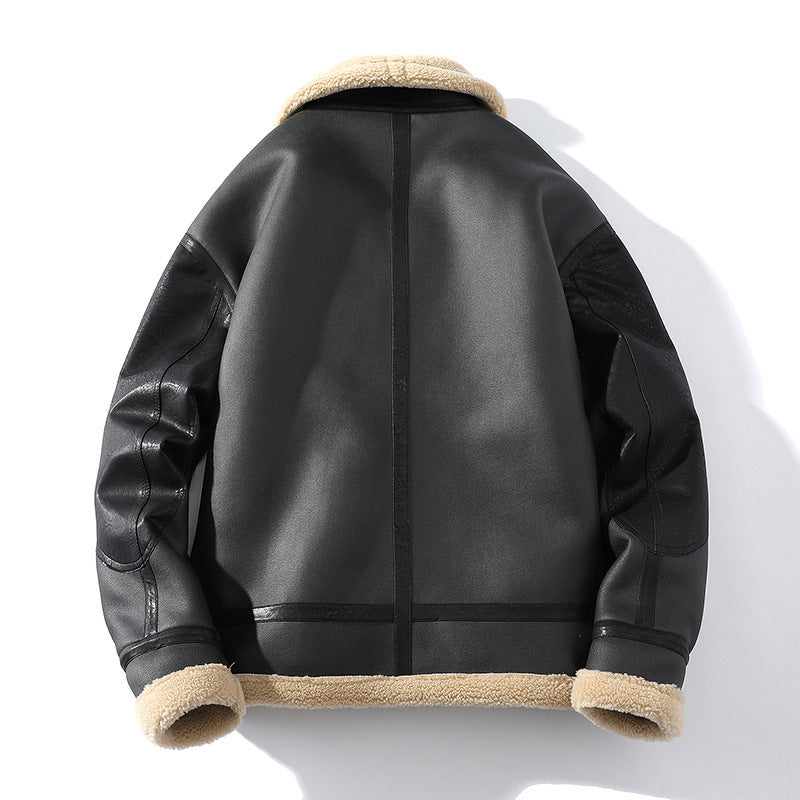 Winter Fleece-Lined Thickened Short Sheepskin Leather Coat Compact Warmth