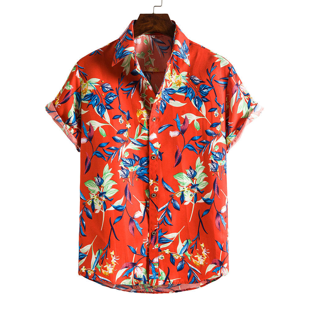 Casual Holiday Botanical Print Short Sleeve Shirt