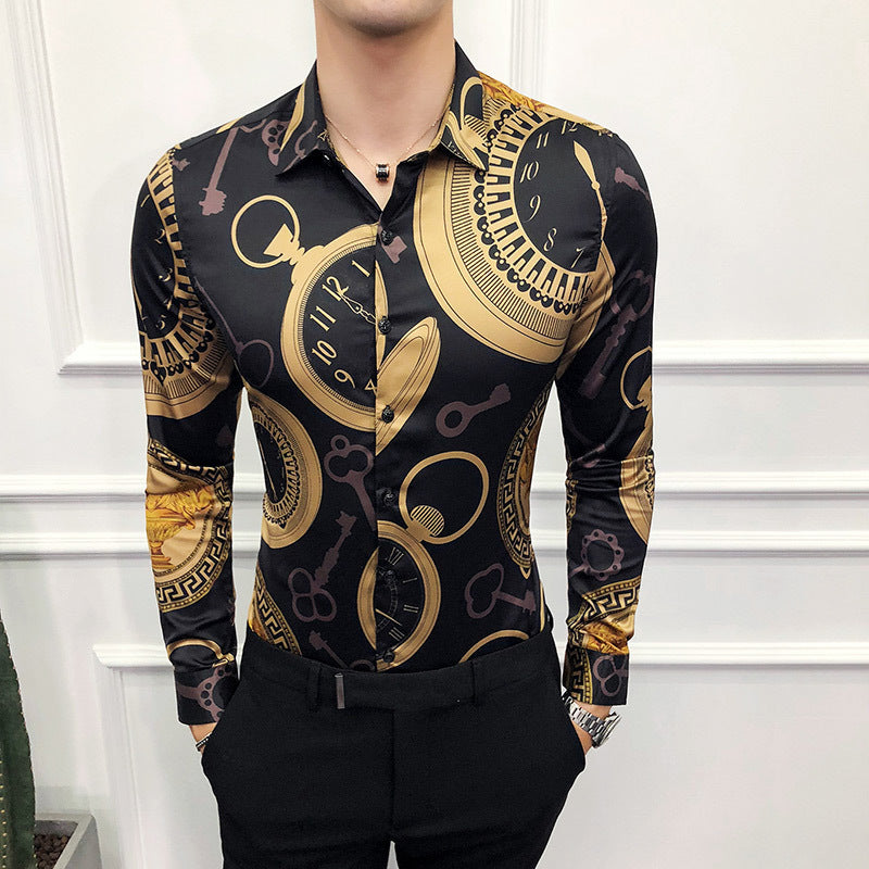 Deep Black Rose Pattern Digital Print Long Sleeve Shirt