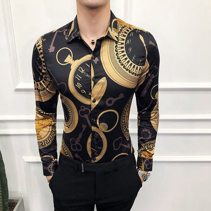 Deep Black Rose Pattern Digital Print Long Sleeve Shirt