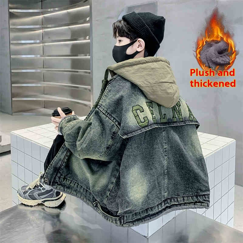 The Rugged Indigo: Older Boy Fleece-Lined Denim Performance Coat