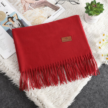 Solid Color Cashmere-like Bristle Scarf Ladies Tassel Warm Gift