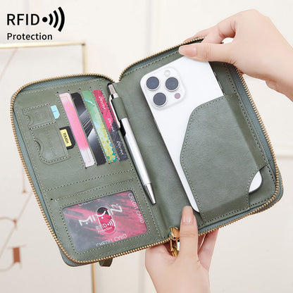 RFID Multi-functional Double Zipper Storage Crossbody Wallet