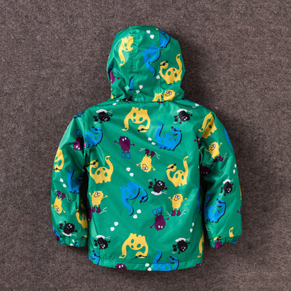 The Jurassic Shield: Cute Dinosaur Windproof & Rainproof Jacket