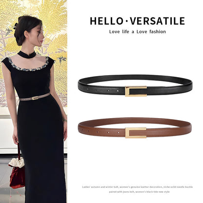 Cowhide Retro Black All-match Decorative Skirt Suit Jeans Leather Thin Belt