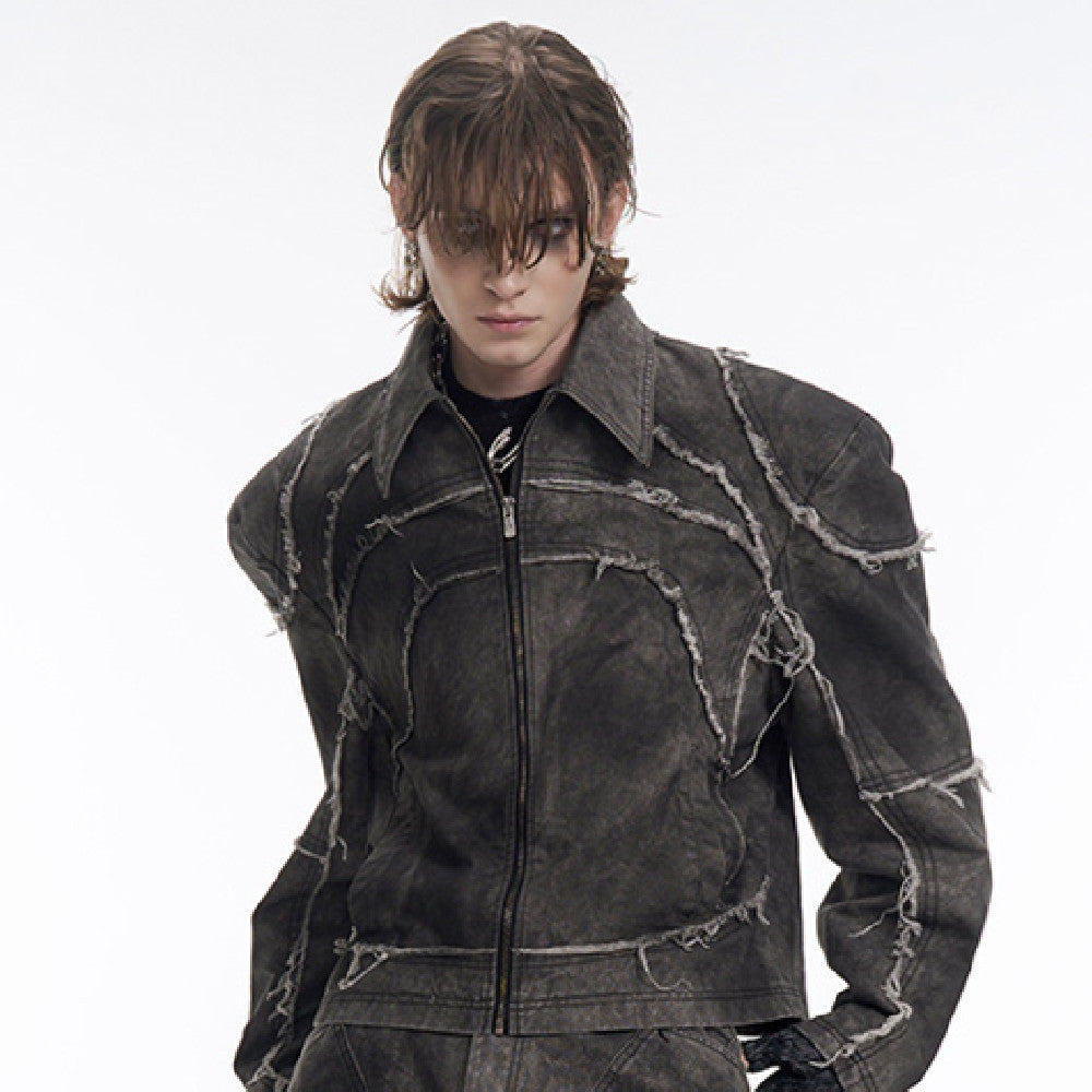 Short Gray Padded Shoulder Denim Coat Sculpted Neutral Edge