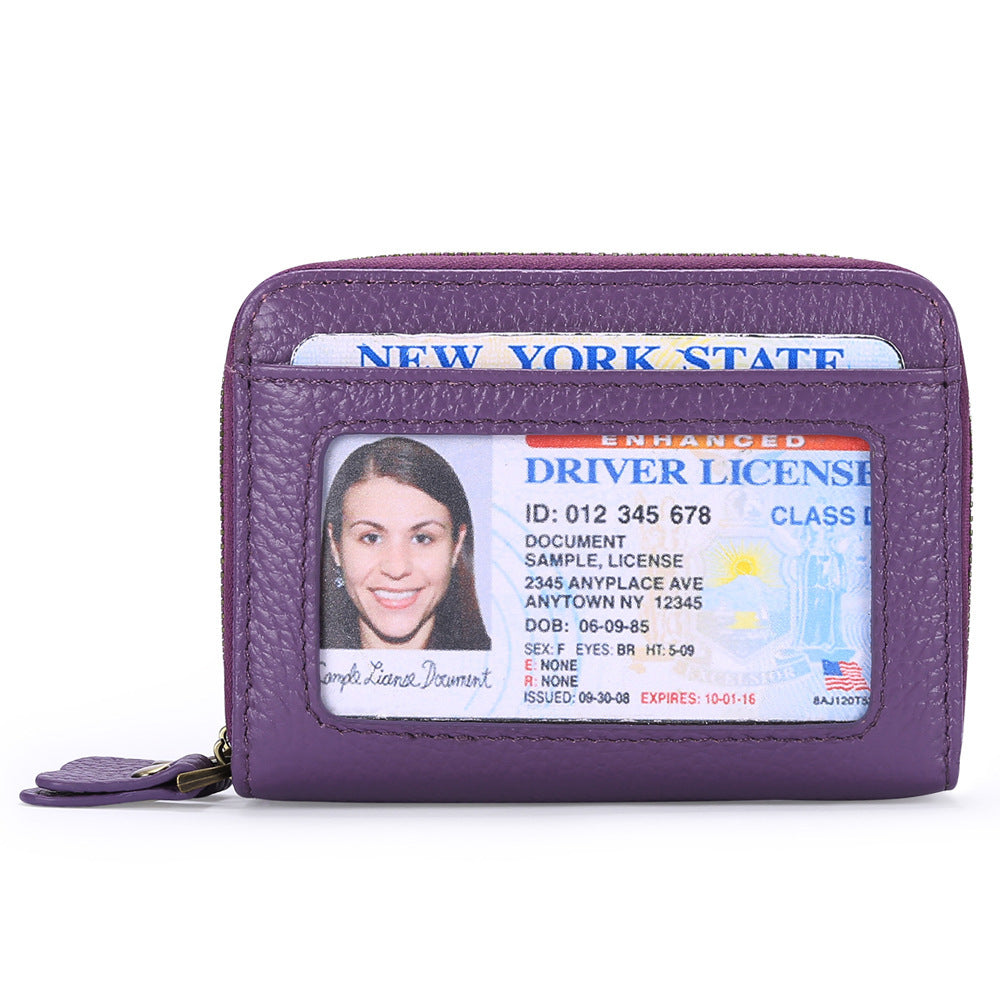 First Cowhide Double Layer Zipper Expanding Card Holder