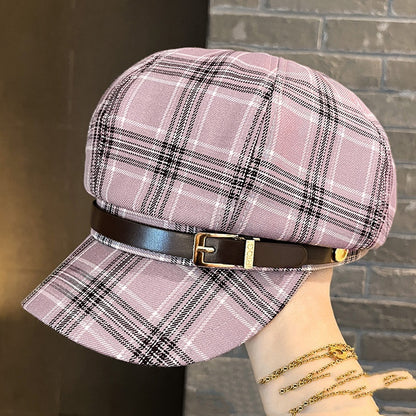British Retro Plaid Octagonal Hat Women's Spring And Summer