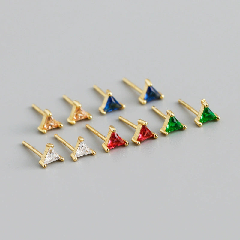 Simple Triangle Color Zircon Stud Earrings S925 Silver