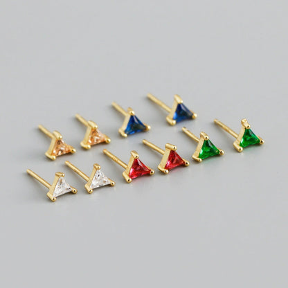 Simple Triangle Color Zircon Stud Earrings S925 Silver