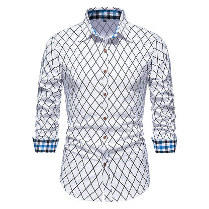 Diamond Check Contrast Color Long Sleeve Fashion Shirt