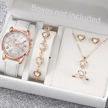 Women's Simple Belt Watch Love Jewelry Gift Suit