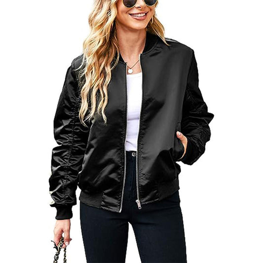 Women's Zipper Casual Jacket Coat Large Profile With Pockets Autumn Clothing Fashion