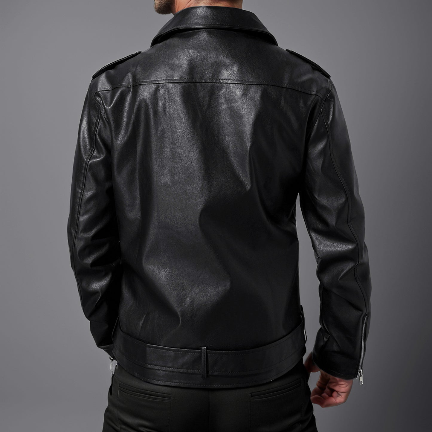 Slim-Fit Lapel Leather Jacket Precision Tailored Elegance