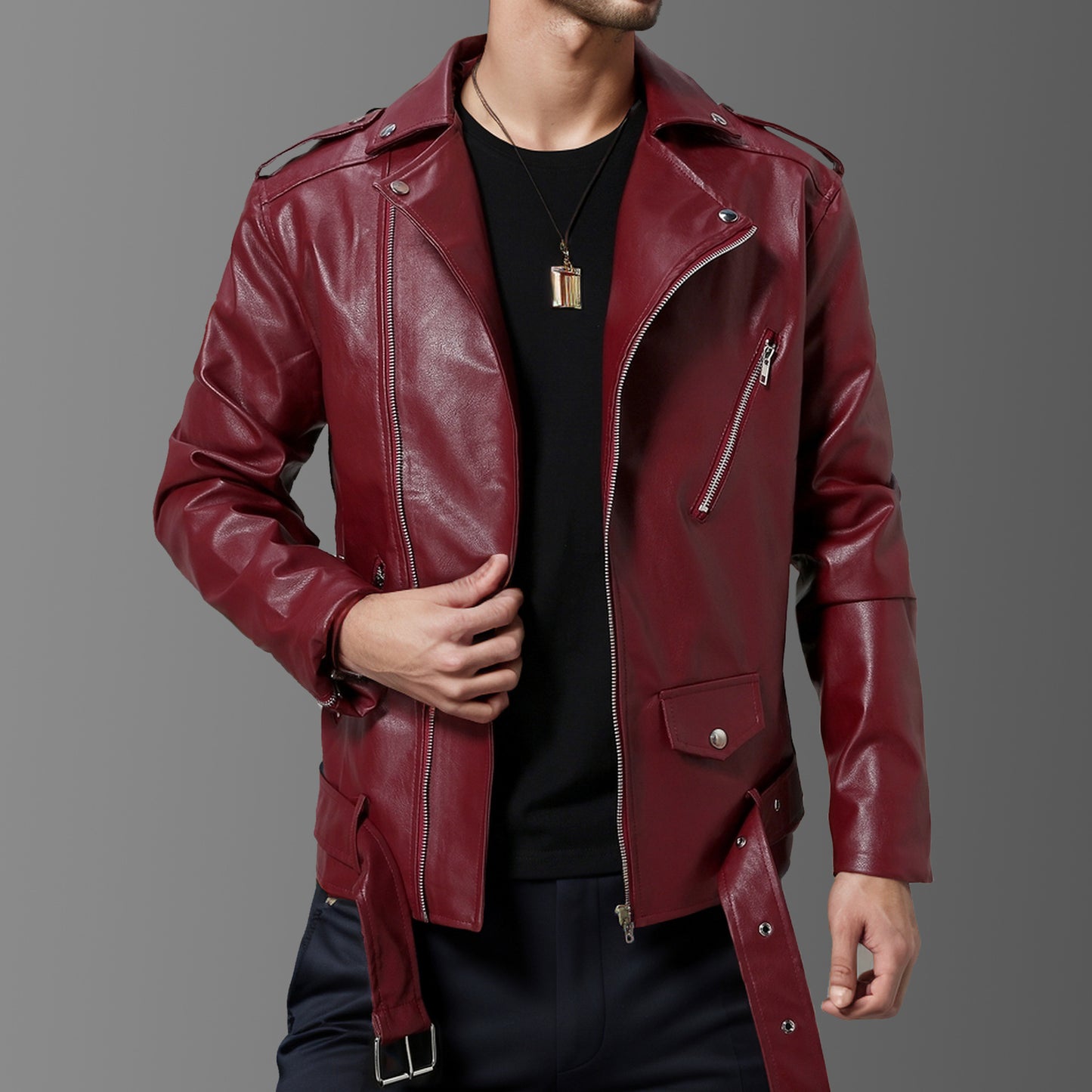Slim-Fit Lapel Leather Jacket Precision Tailored Elegance