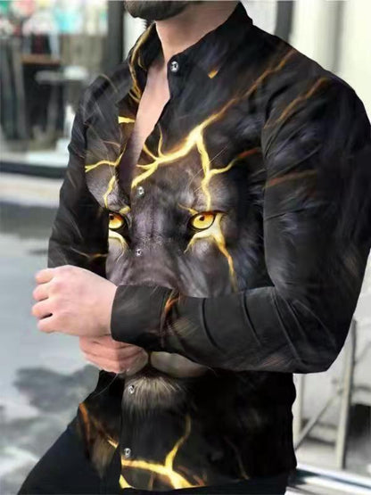 New Street Fashion European And American Youth Long Sleeve Shirt 3D Printed Casual Slim Fit Men Irregular Pattern Print