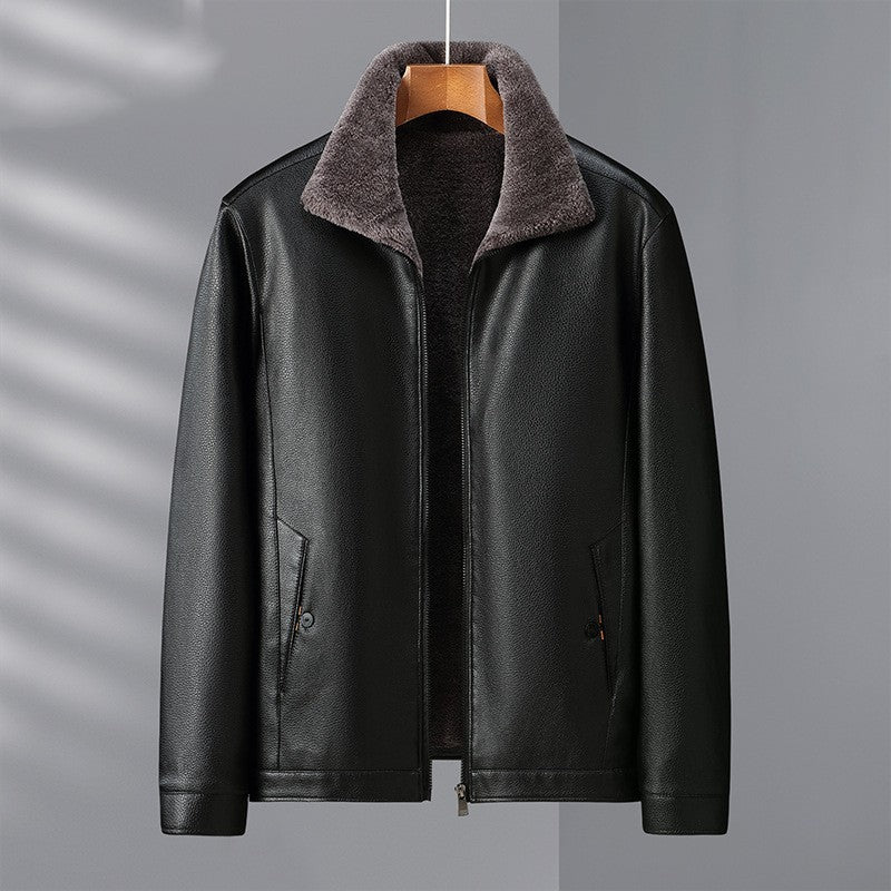 Fleece-Lined Mens Leather Stand Collar Coat Cozy Heritage Design