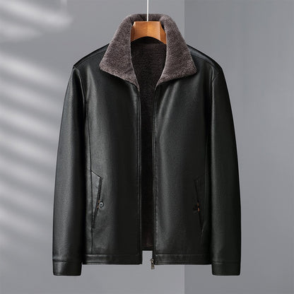 Fleece-Lined Mens Leather Stand Collar Coat Cozy Heritage Design