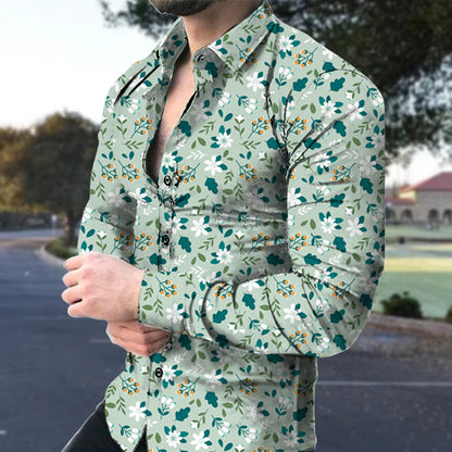 Bold Large Floral Print Casual Long Sleeve Shirt