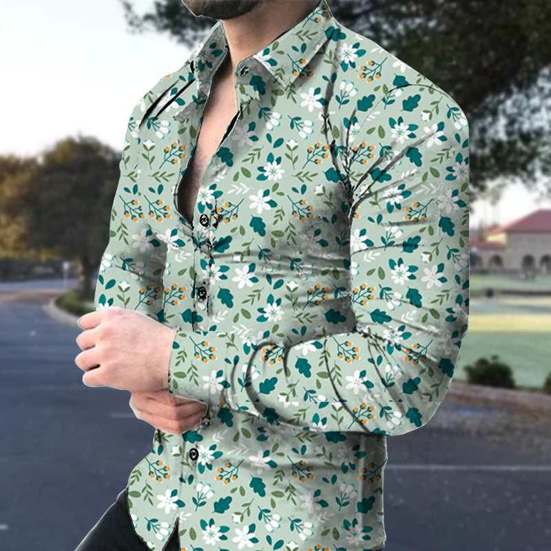 Bold Large Floral Print Casual Long Sleeve Shirt