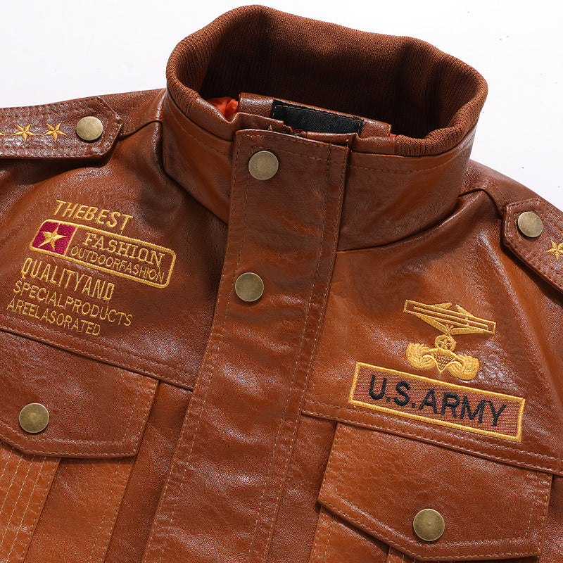 Leather Jacket Mens Stand-Up Collar Slim Fit Short Tailored Intensity