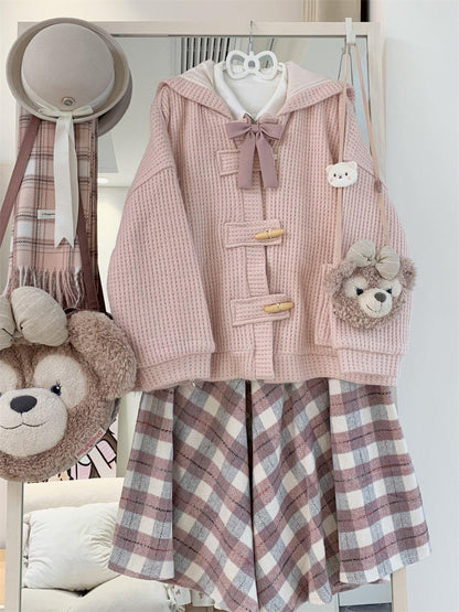 Japanese Woolen Soft Girl Thick Checks Suede All-matching Long Dress