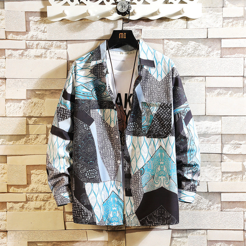 Long sleeve shirt men's casual flower shirt men's youth fashion size jacket