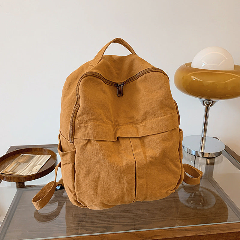 New Washed Canvas Backpack Women's Large Capacity Retro Trendy College Student
