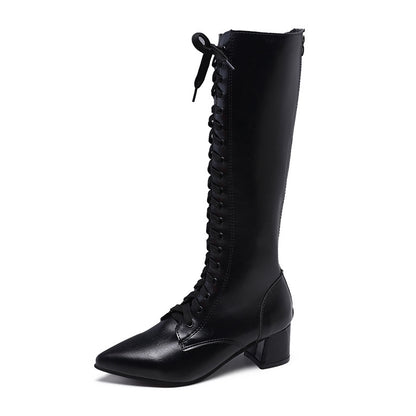 Cross lace pointed toe boots