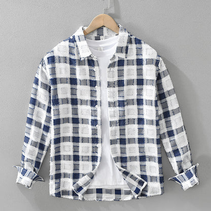 Japanese Trendy Plaid Long Sleeve Shirt For Men