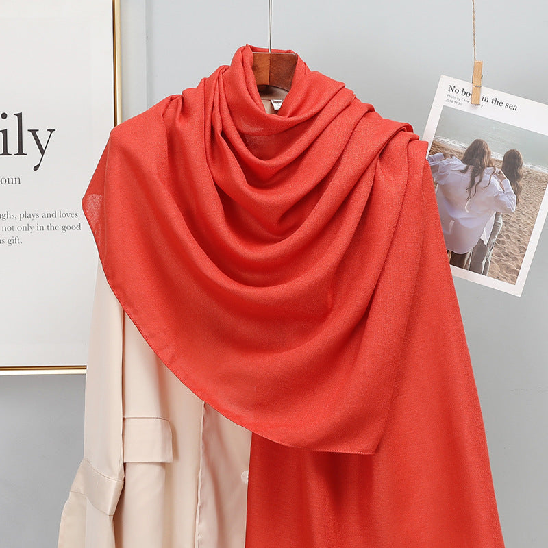 Women's Korean-style Solid Color Cotton And Linen Scarf Spring And Autumn