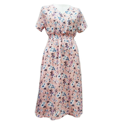 Ladies Printed V-Neck Short Sleeve Dress