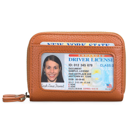 First Cowhide Double Layer Zipper Expanding Card Holder