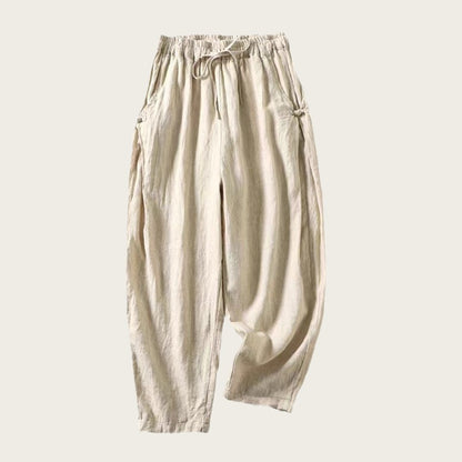 Cotton Cropped Pants Loose Thin Buckle High Waist Lace Up Casual Harem Pants