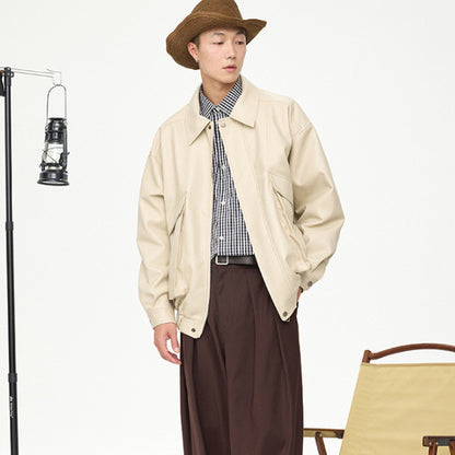 American Retro Street Trend Lapel PU Leather Jacket for Men Cultural Icon