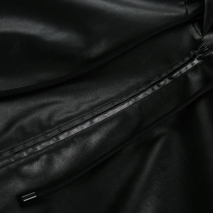 Mens American-Style Retro Simple Hooded Leather Coat Jacket Classic Icon