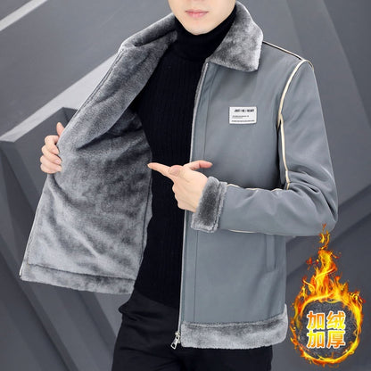 Coat Mens Warm Velvet Thickened Suede Leather Cotton-Padded Fur Integrated Supreme Comfort