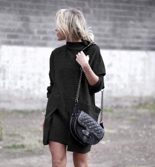 European And American New Autumn And Winter Fashion Round Neck Pocket Long Sleeve