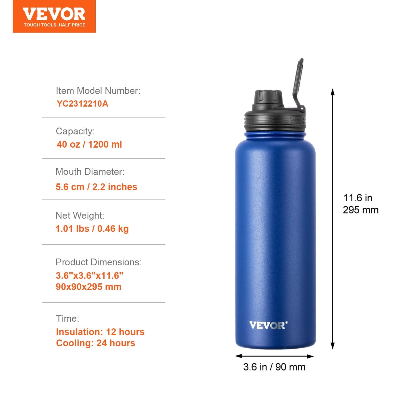 Azure Wide: 40oz Wide-Mouth Stainless Steel Insulated Bottle