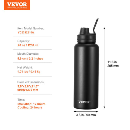 Onyx Wide: 40oz Wide-Mouth Stainless Steel Insulated Bottle