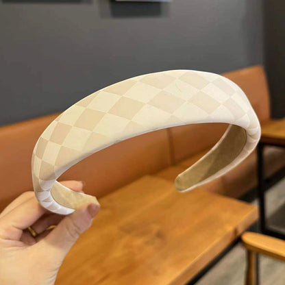 Retro Fashion Leather High Skull Top Chessboard Lattice Sponge Headband