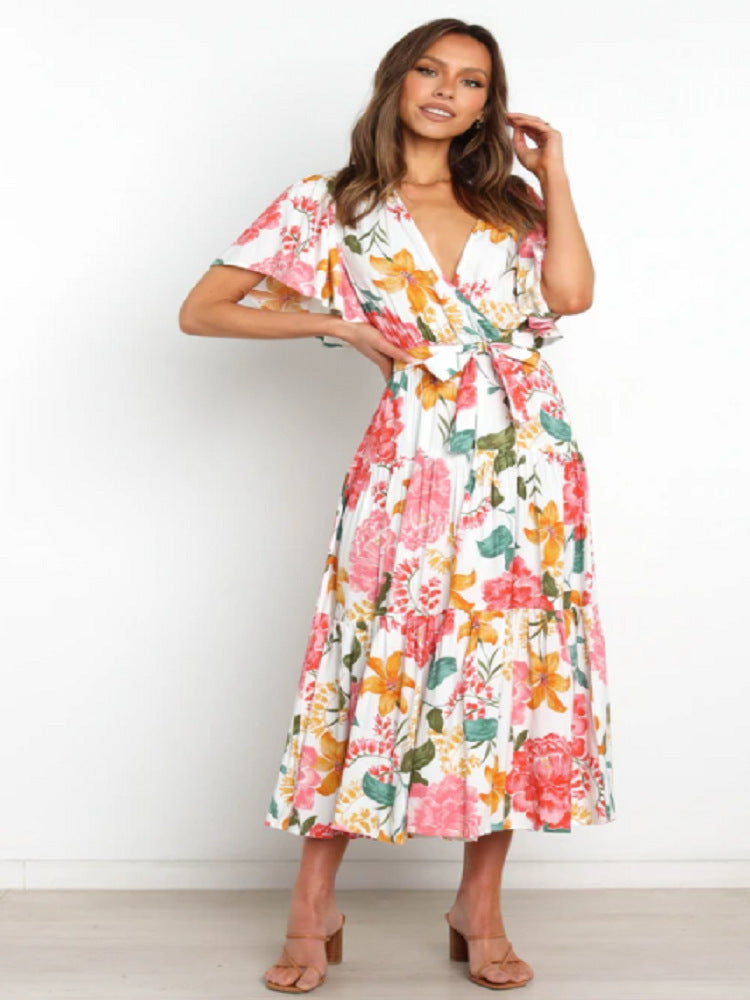 Ladies Fashion Short Sleeve Printed Dress