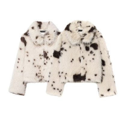 Artificial Fur Animal Pattern Coat For Women