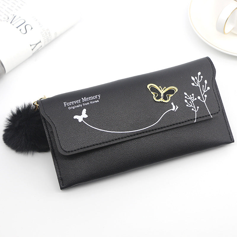 Ladies' Long Wallet With Butterfly Flowers And Simple Loose Change