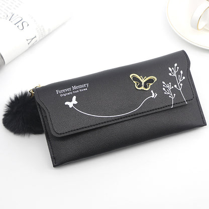 Ladies' Long Wallet With Butterfly Flowers And Simple Loose Change