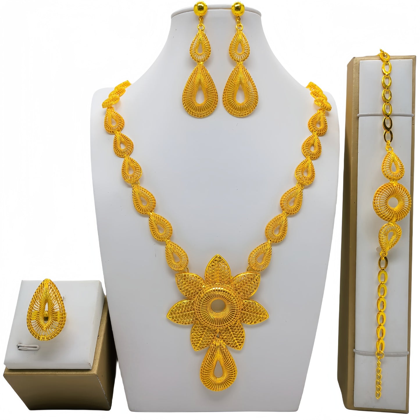 24k Gold-plated Necklace Bracelet Earrings Suit